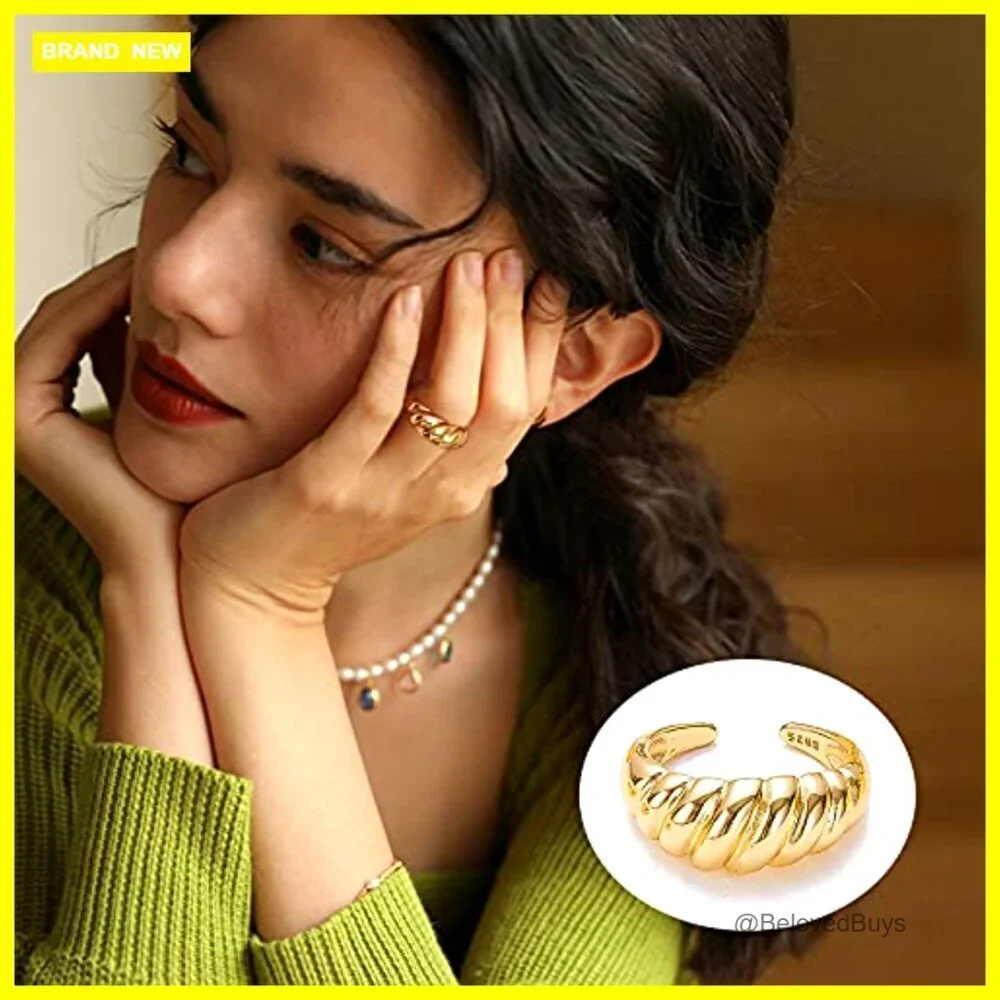 10-Piece Adjustable Chunky Dome Rings Set Gold Plated Size 6-9
